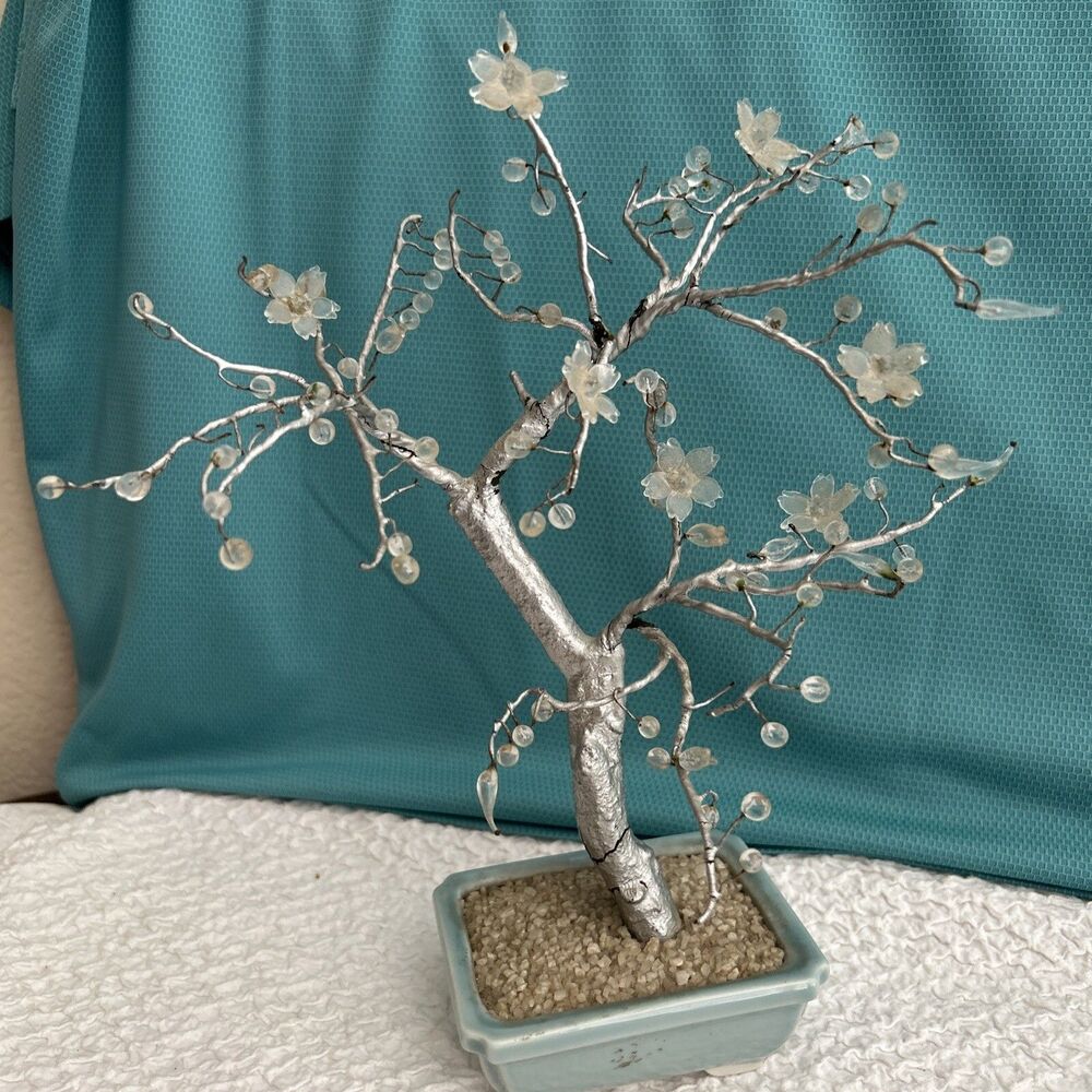 Andrea Glass Vtg Cherry Blossom Clear Jade Tree Asian Flowers 12” READ